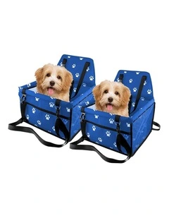 SOGA 2X Blue Waterproof Pet Booster Car Seat with Mesh Carrier