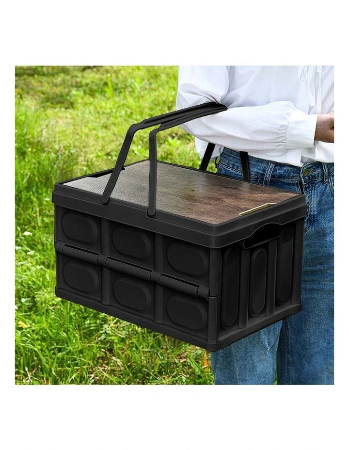 SOGA 2X 30L Foldable Storage Crates Black with Handle Camping Boxes image 3
