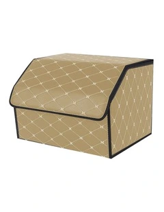 SOGA Leather Car Boot Foldable Trunk Cargo Organizer Storage Box Beige Medium