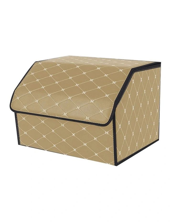 SOGA Leather Car Boot Foldable Trunk Cargo Organizer Storage Box Beige Medium image 1