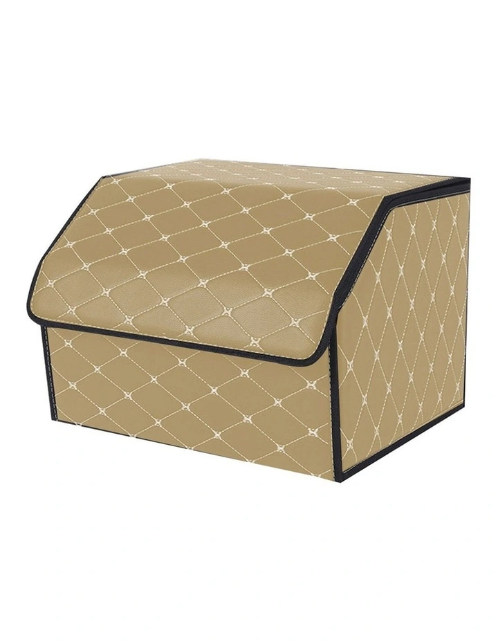 SOGA Leather Car Boot Foldable Trunk Cargo Organizer Storage Box Beige Medium image 2