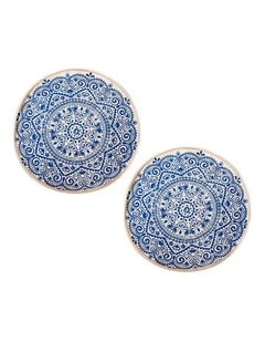 SOGA 2X Blue Bohemian Round Linen Rug with Tassels