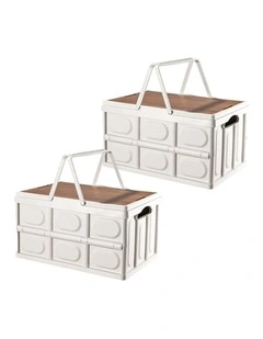 SOGA 2X 18L Foldable Storage Crates White with Handle Camping Boxes