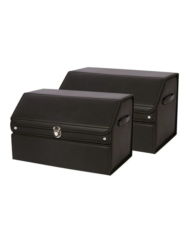 SOGA 2X 56cm Foldable Car Boot Storage Organisers Black with Lock image 1
