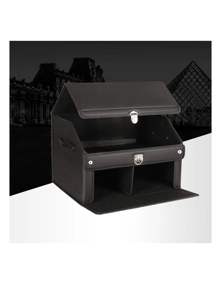 SOGA 2X 56cm Foldable Car Boot Storage Organisers Black with Lock image 2