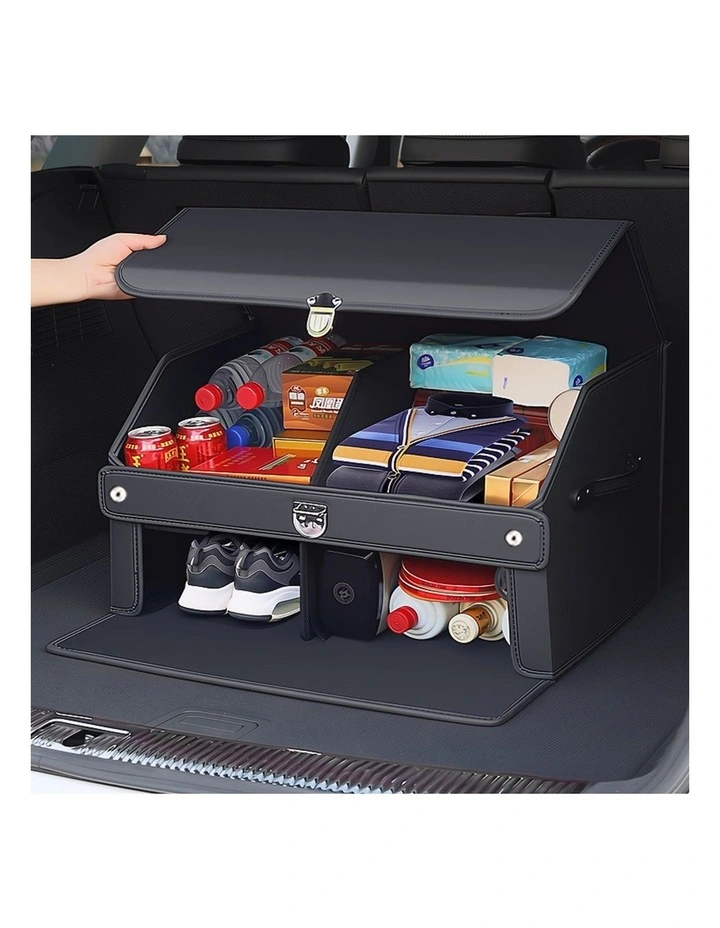 SOGA 2X 56cm Foldable Car Boot Storage Organisers Black with Lock image 3