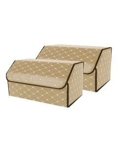SOGA 2X Leather Car Boot Foldable Trunk Cargo Organizer Storage Box Beige Large