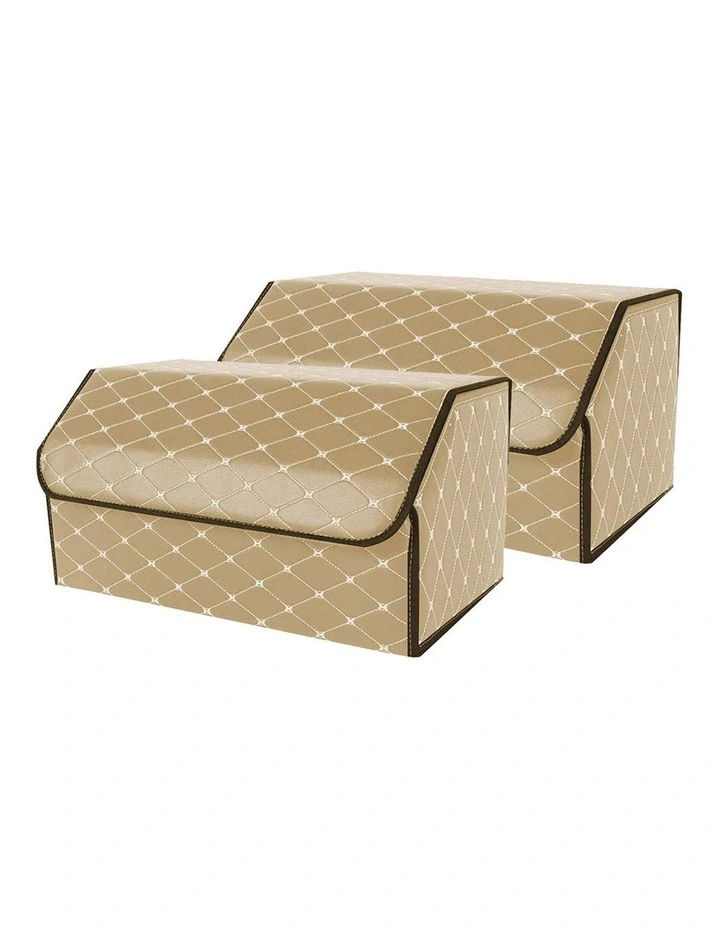 SOGA 2X Leather Car Boot Foldable Trunk Cargo Organizer Storage Box Beige Large image 1