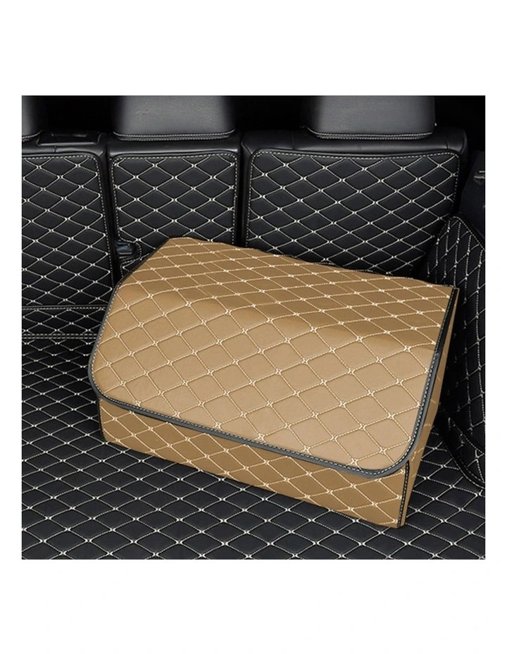 SOGA 2X Leather Car Boot Foldable Trunk Cargo Organizer Storage Box Beige Large image 2