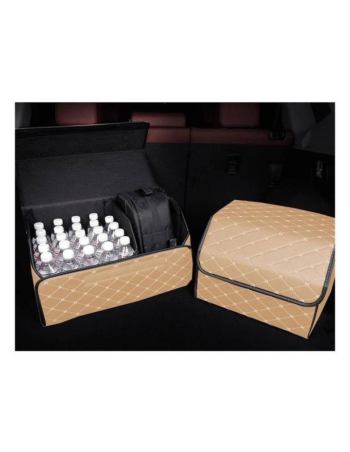 SOGA 2X Leather Car Boot Foldable Trunk Cargo Organizer Storage Box Beige Large image 4