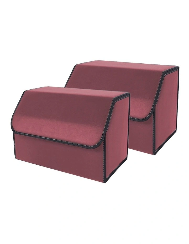 SOGA 2X Medium Foldable Leather Car Boot Trunk Storage Organizer Boxes Red image 1
