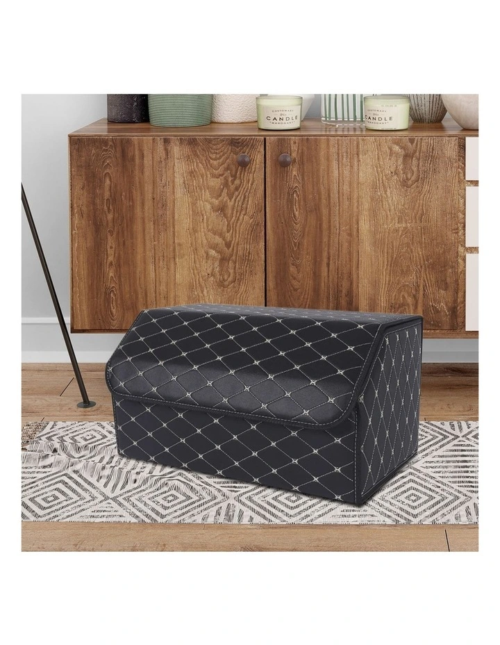 SOGA Large Foldable Car Boot Storage Organiser Black Gold Stitch image 7