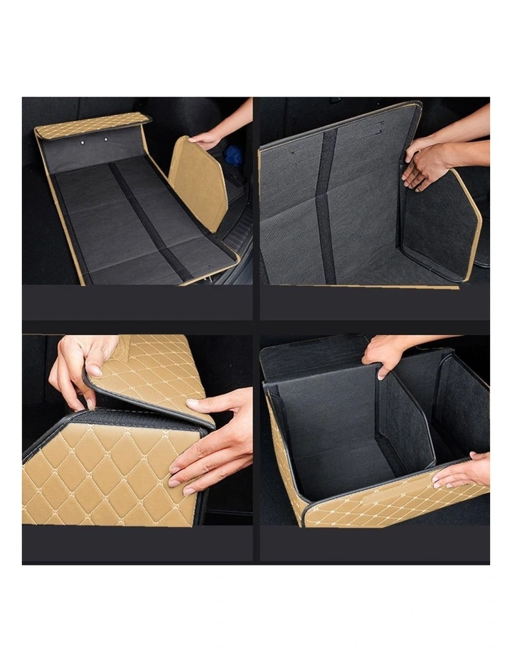 SOGA 2X Leather Car Boot Foldable Trunk Cargo Organizer Storage Box Beige Medium image 4
