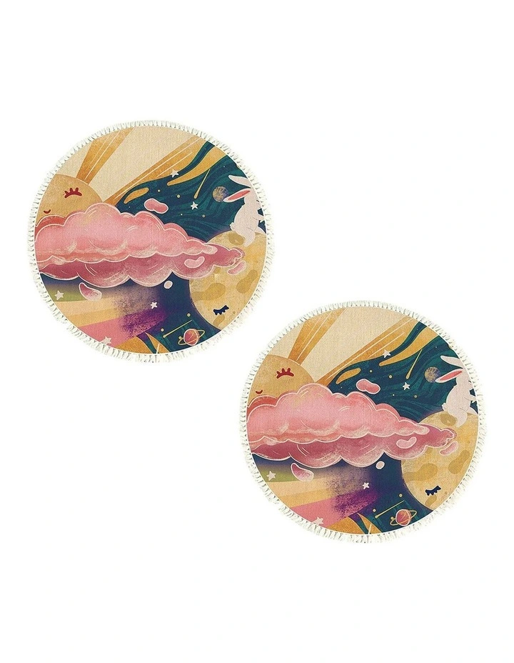 SOGA 2X 120cm Round Sky & Clouds Boho Area Rug with Tassels image 1