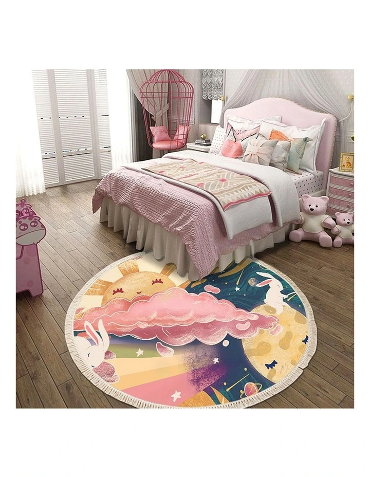 SOGA 2X 120cm Round Sky & Clouds Boho Area Rug with Tassels image 2