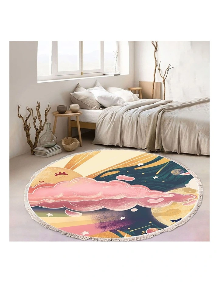 SOGA 2X 120cm Round Sky & Clouds Boho Area Rug with Tassels image 3