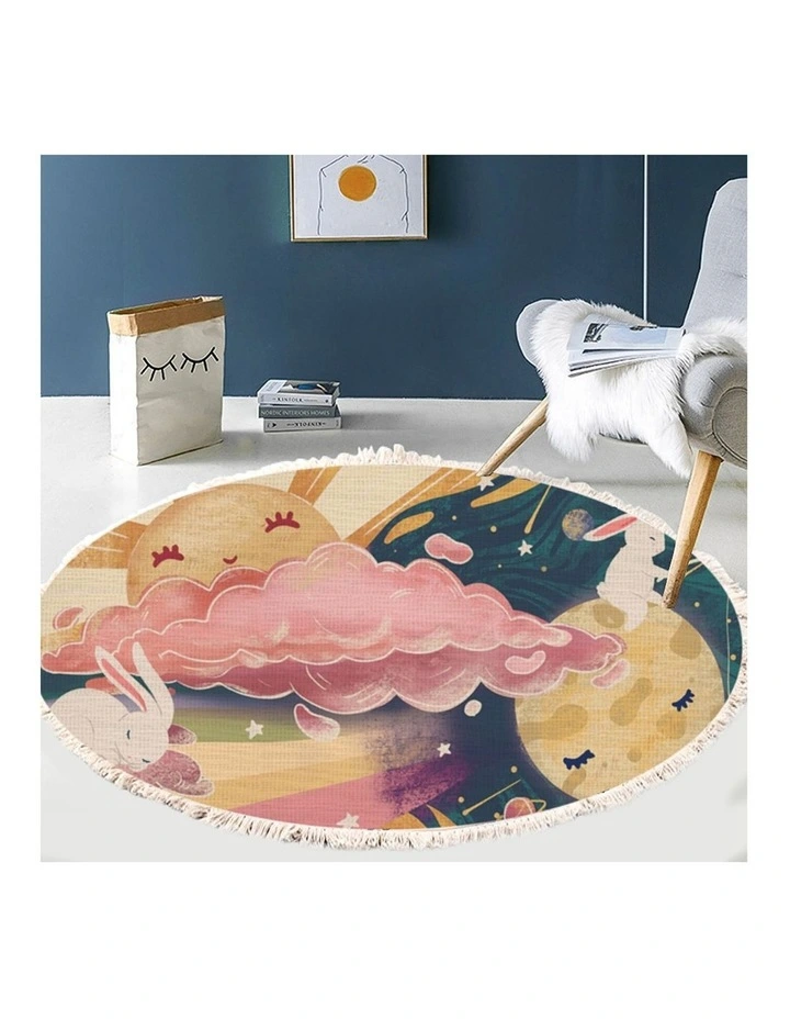 SOGA 2X 120cm Round Sky & Clouds Boho Area Rug with Tassels image 5