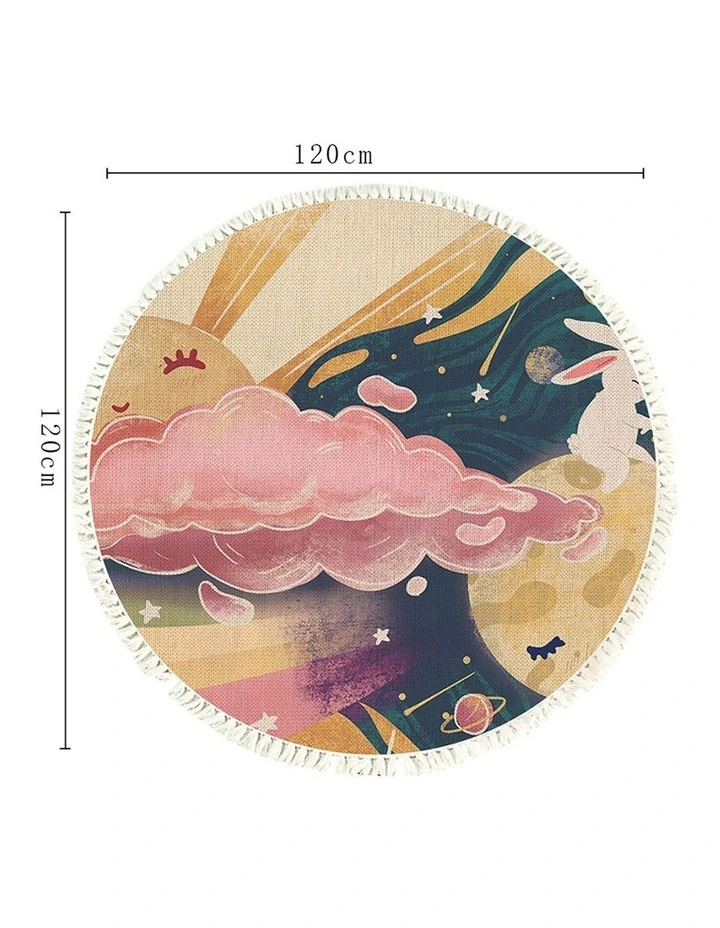 SOGA 2X 120cm Round Sky & Clouds Boho Area Rug with Tassels image 6