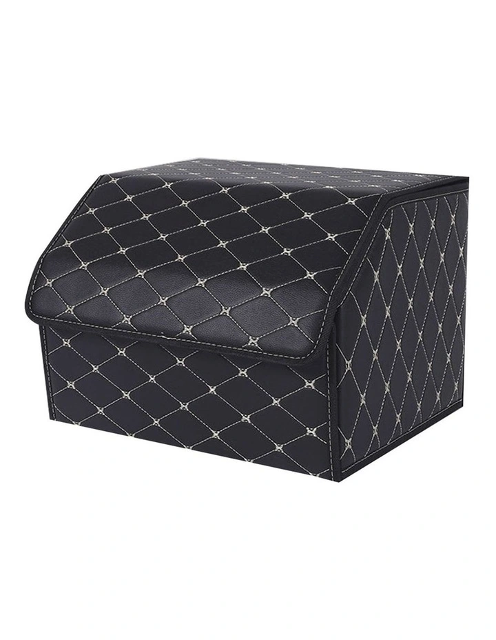 SOGA Medium Foldable Car Boot Storage Organiser Black Gold Stitch image 1