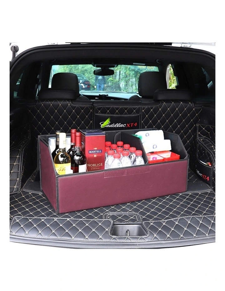 SOGA Medium Foldable Leather Car Boot Trunk Storage Organizer Box Red image 5