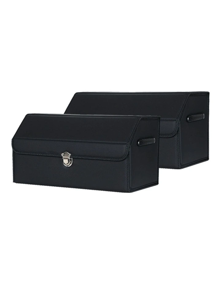 SOGA 2X Medium Foldable Car Boot Storage Organisers Black with Lock image 1