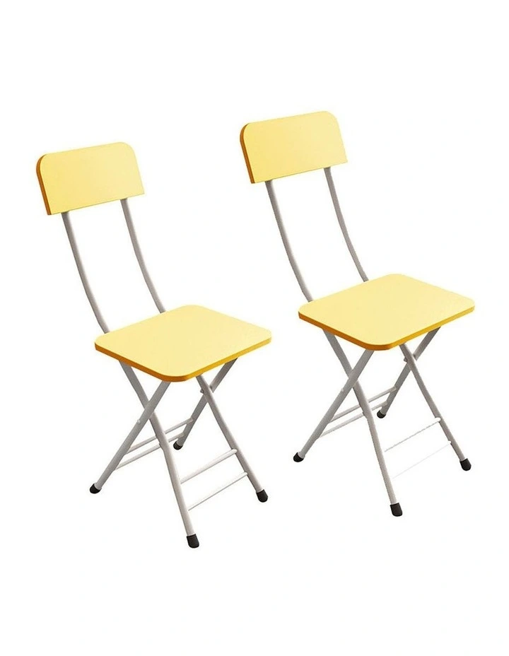 SOGA Foldable Chairs 2 Pack Yellow MDF with Aluminium Legs image 1