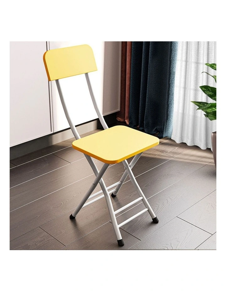 SOGA Foldable Chairs 2 Pack Yellow MDF with Aluminium Legs image 3