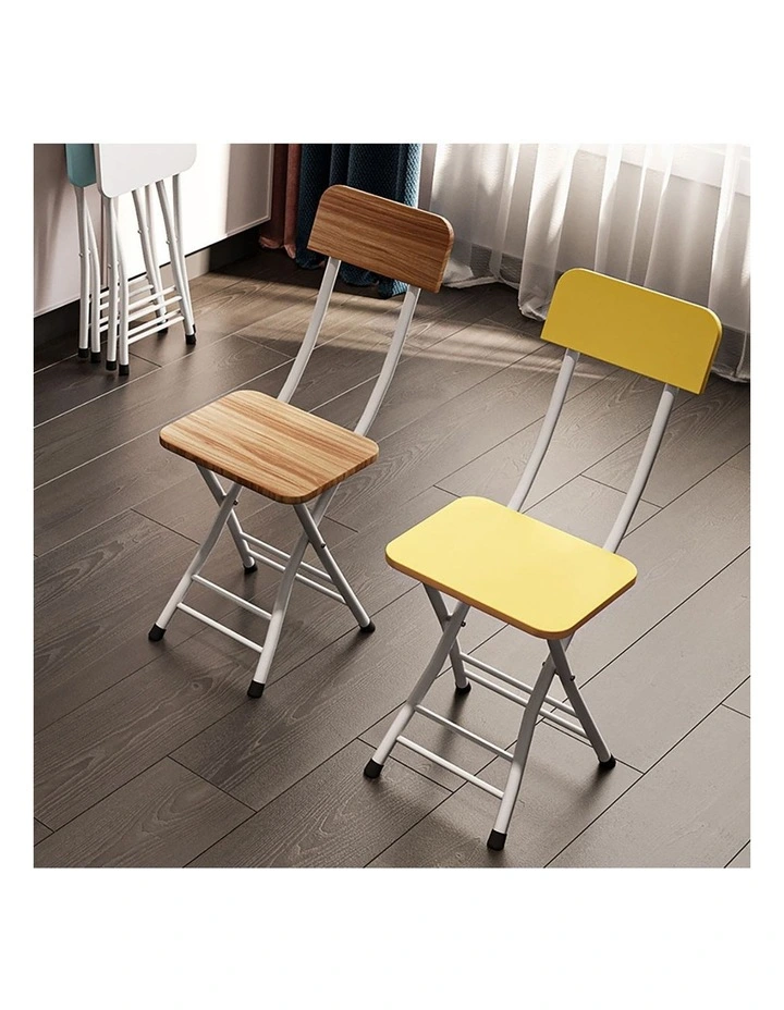 SOGA Foldable Chairs 2 Pack Yellow MDF with Aluminium Legs image 5