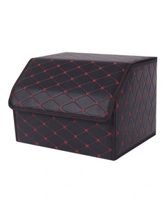 SOGA Medium Foldable Car Boot Storage Organiser Black Red Stitch