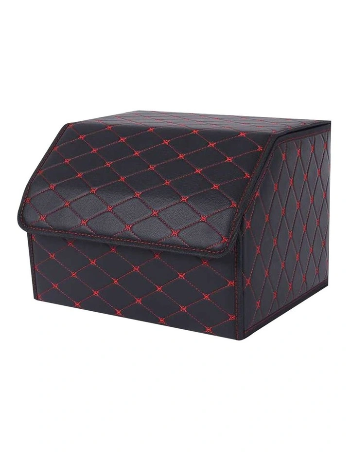 SOGA Medium Foldable Car Boot Storage Organiser Black Red Stitch image 1
