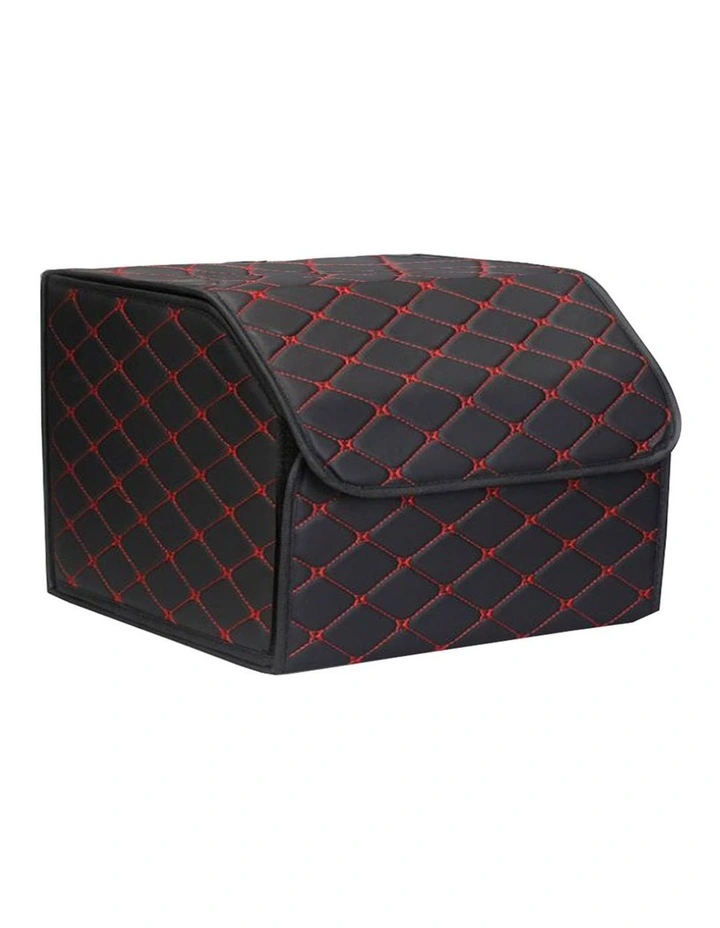 SOGA Medium Foldable Car Boot Storage Organiser Black Red Stitch image 3