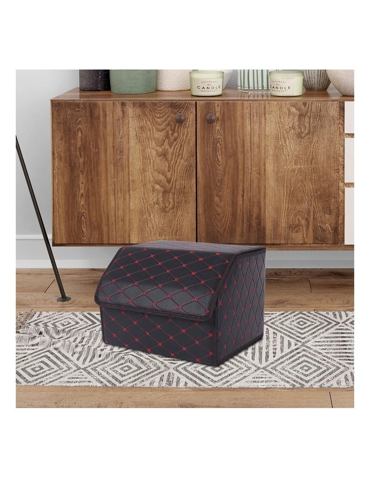 SOGA Medium Foldable Car Boot Storage Organiser Black Red Stitch image 5