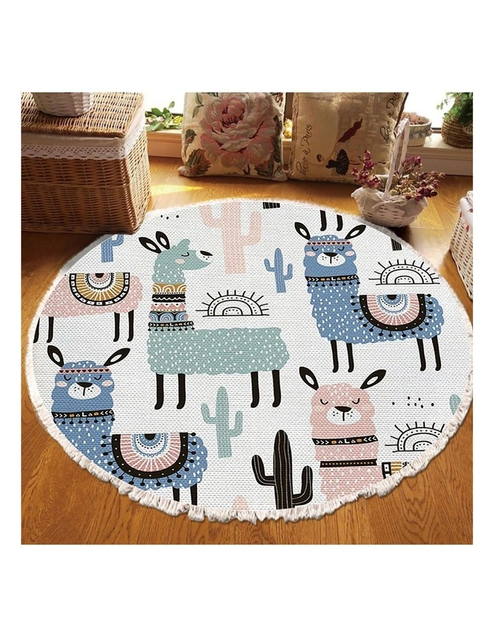 SOGA 2X 120cm Alpaca Cactus Round Non-Slip Area Rug image 2