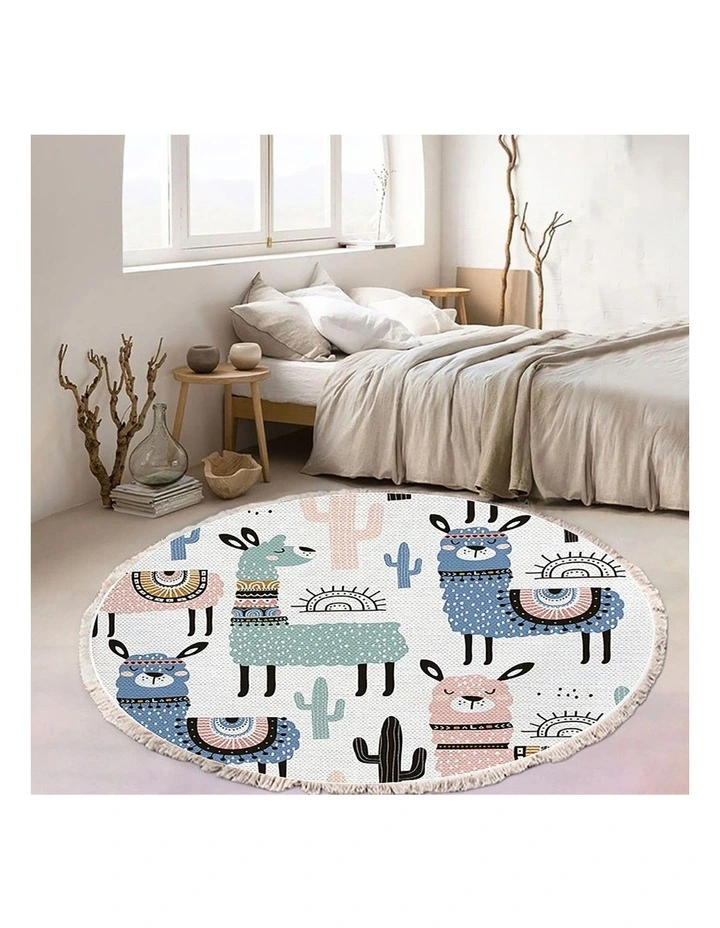 SOGA 2X 120cm Alpaca Cactus Round Non-Slip Area Rug image 4
