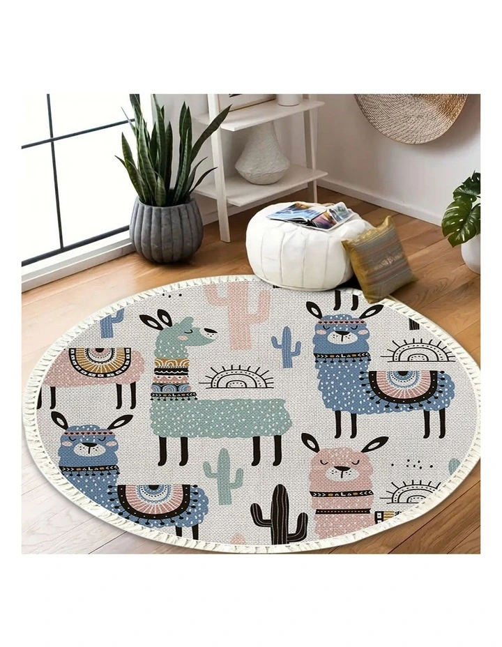 SOGA 2X 120cm Alpaca Cactus Round Non-Slip Area Rug image 7