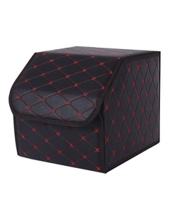 SOGA Small Foldable Car Boot Storage Organiser Black Red Stitch