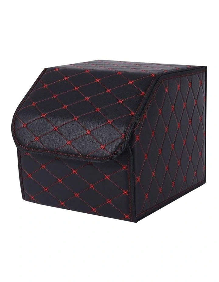 SOGA Small Foldable Car Boot Storage Organiser Black Red Stitch image 1