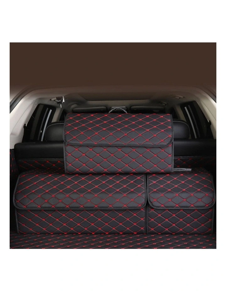SOGA Small Foldable Car Boot Storage Organiser Black Red Stitch image 6