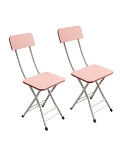 SOGA Foldable Chairs 2 Pack Pink MDF with Aluminium Legs
