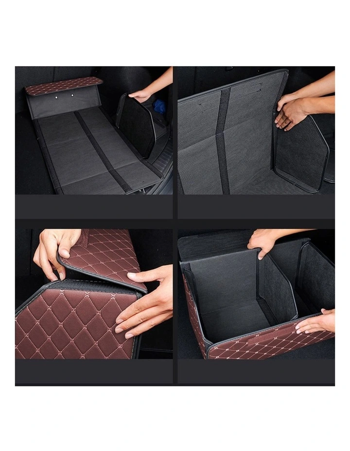 SOGA Small Foldable Leather Car Boot Trunk Storage Organizer Box Coffee image 4