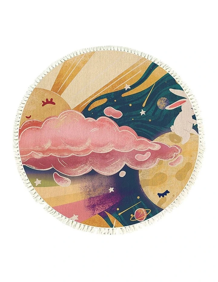 SOGA 120cm Round Sky & Clouds Boho Area Rug with Tassels image 1