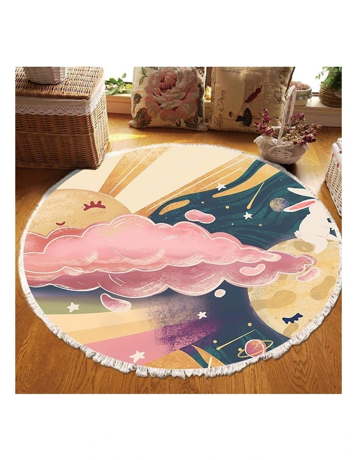 SOGA 120cm Round Sky & Clouds Boho Area Rug with Tassels image 4