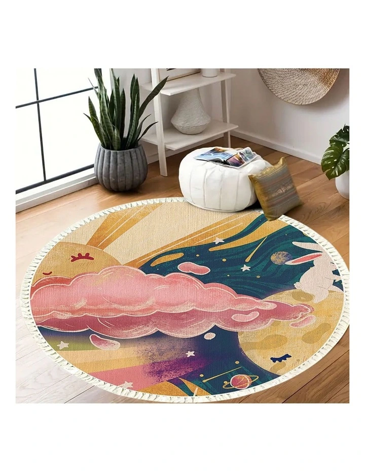 SOGA 120cm Round Sky & Clouds Boho Area Rug with Tassels image 7