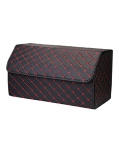 SOGA Large Foldable Car Boot Storage Organiser Black Red Stitch