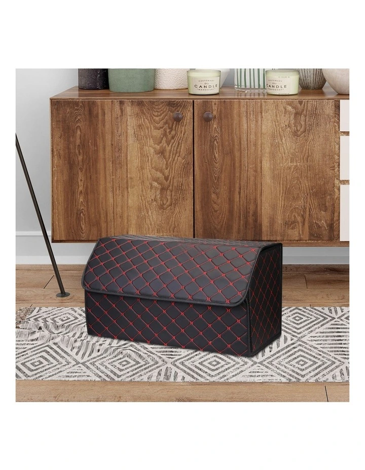 SOGA Large Foldable Car Boot Storage Organiser Black Red Stitch image 5