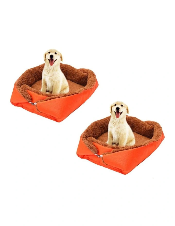 SOGA 2X Orange Plush Cat & Dog Bed Cushion Nest image 1