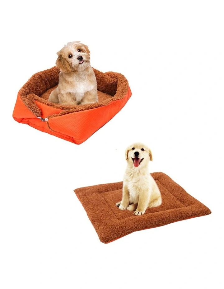 SOGA 2X Orange Plush Cat & Dog Bed Cushion Nest image 3