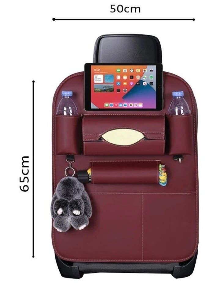 SOGA Car Back Seat Organiser Red PVC Leather image 2