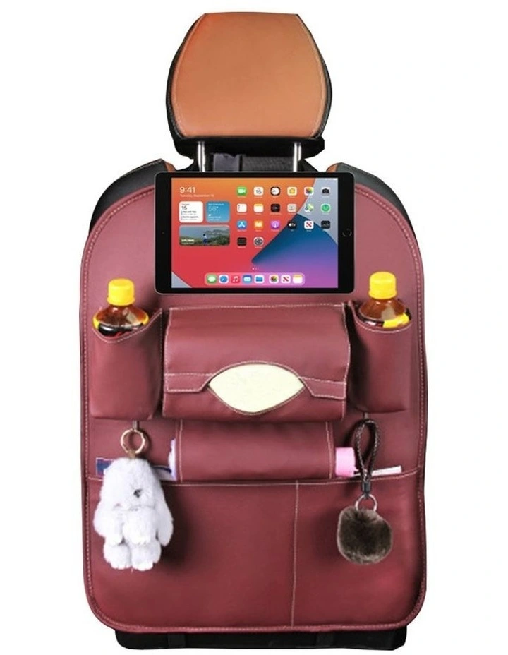 SOGA Car Back Seat Organiser Red PVC Leather image 3
