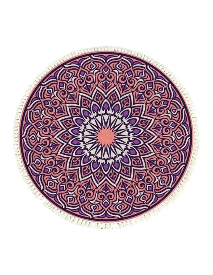 SOGA 90cm Purple Mandala Round Non-Slip Area Rug image 1